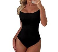 CGGMVCG Ribbed Body Suits for Womens Sexy Low Cut Spaghetti Strap Solid Color Sleeveless Bodysuit Tank Tops (Black, S)