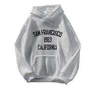 CGGMVCG San Francisco California Hoodies for Women Pullover Letter Print Graphic Sweatshirt Casual Hooded Sweatshirt, Grey, L