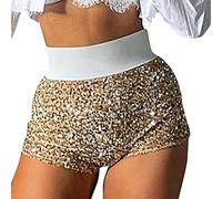 CGGMVCG Sequin Shorts for Women: Gold, M - Dressy, Sparkly, High Waisted, Slim, 5 Inch Inseam, Adult, Female, Running, Gym, Casual, Machine Wash, High Rise, Slash Pocket