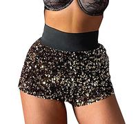 CGGMVCG Sequin Shorts for Women: High Waisted, Slim Fashion, Black, XL