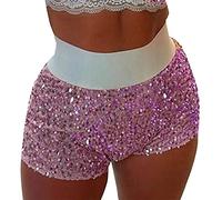 CGGMVCG Sequin Shorts for Women Ladies Sexy Party High Waisted Slim Fashion Sequin Short Shorts Sparkly Shorts for Women (Red, XL)