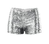 CGGMVCG Sequin Shorts for Women Sexy Club Night Tight Hot Short Pants Glitter Sparkly Shorts for Women (Silver, S)