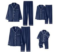CGGMVCG Silk Satin Christmas Pajamas for Family Striped Button Down Shirt and Pants Xmas Pjs Matching Sets Holiday Sleepwear Jammies (Navy, Women/XXL)
