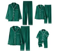 CGGMVCG Silk Satin Christmas Pajamas for Family Striped Button Down Shirt and Pants Xmas Pjs Matching Sets Holiday Sleepwear Jammies (Green, Women/L)