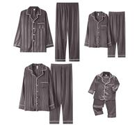 CGGMVCG Silk Satin Christmas Pajamas for Family Striped Button Down Shirt and Pants Xmas Pjs Matching Sets Holiday Sleepwear Jammies (Grey, Women/XL)
