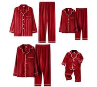 CGGMVCG Silk Satin Christmas Pajamas for Family Striped Button Down Shirt and Pants Xmas Pjs Matching Sets Holiday Sleepwear Jammies (Wine, Women/M)