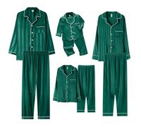 CGGMVCG Silk Satin Family Christmas Outfits Matching Sets Striped Button Down Shirt and Pants Silky Xmas Clothes for Pictures (Green, 3-6)