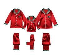 CGGMVCG Silk Satin Matching Family Christmas Pajamas Button Down Shirt and Pants Sets Silky Xmas Pjs Holiday Sleepwear Jammies for Pictures (Red Green, Women/M)
