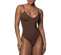 CGGMVCG Spaghetti Strap Body Suits for Womens Tummy Control Sexy Low Cut Scoop Neck Sleeveless Thong Bodysuit Tank Tops (Brown, S)
