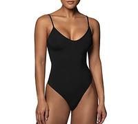 CGGMVCG Spaghetti Strap Body Suits for Womens Tummy Control Sexy Low Cut Scoop Neck Sleeveless Thong Bodysuit Tank Tops (Black, L)