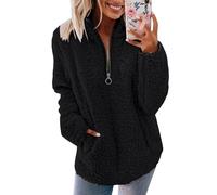 CGGMVCG Sweatshirts for Women Womens Fleece Jumper 1/4 Zip Up Teddy Fluffy Pullover Sweatshirt Ladies Casual Sweater Cozy Coat Tops Fall Winter Stand Collar Fleece Jacket with Pockets (Black, L)