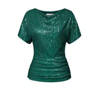 CGGMVCG T Shirt for Women 2025 Ruched Sequin Glitter Top Pleated Asymmetric Sparkly Shiny Loose Summer Tops for Women (Z01 Green, 3XL)
