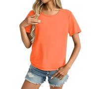 CGGMVCG T-Shirts for Women Basic Plain T Shirts Loose Fit Crewneck Summer Casual Short Sleeve Tops (Orange, XXL)