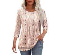 CGGMVCG T Shirts for Women Trendy 3/4 Length Sleeve Top Crewneck Summer Blouses 2025 Womens Three Quarter Sleeve Tops (Pink, M)