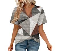 CGGMVCG Tshirts for Women 2025 Summer Short Sleeve V Neck Blouses Business Casual Loose Casual Tops for Women (Brown, XL)