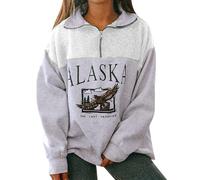 CGGMVCG Womens ALASKA Sweatshirts Oversized Quarter Zip Pullover Tops Loose Fit Stand Collar Casual Long Sleeve Sweat Shirt