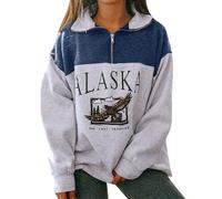CGGMVCG Womens ALASKA Sweatshirts Oversized Quarter Zip Pullover Tops Loose Fit Stand Collar Casual Long Sleeve Sweat Shirt