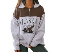 CGGMVCG Womens ALASKA Sweatshirts Oversized Quarter Zip Pullover Tops Loose Fit Stand Collar Casual Long Sleeve Sweat Shirt