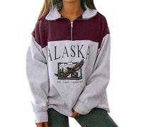 CGGMVCG Womens ALASKA Sweatshirts Oversized Quarter Zip Pullover Tops Loose Fit Stand Collar Casual Long Sleeve Sweat Shirt