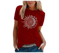 CGGMVCG Women's Crew Neck T Shirts Fashion Blouse Sun and Moon Printed Short Sleeve Graphic Tees Tops Women Trendy (Z01 Red, S)