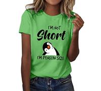 CGGMVCG Womens Cute Graphic Tees Penguin Letter Print Round Neck Short Sleeve T Shirt Tops T Shirt for Women Fashion, Green, L