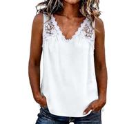 CGGMVCG Women's Lace Crochet Vest Top Sexy V Neck Cami Shirt Sleeveless Summer Blouse Boho Holiday Beach Wear Elegant Loose Fit Tank Tops Ladies Fashion Strappy Camisole, White, L