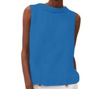 CGGMVCG Womens Linen Tank Tops Solid Color Big Drop Collar Loose Pleated Two Women's Sleeveless Tops (Z01 Blue, 3XL)