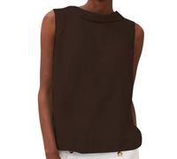 CGGMVCG Womens Linen Tank Tops Solid Color Big Drop Collar Loose Pleated Two Women's Sleeveless Tops (Z01 Brown, XL)
