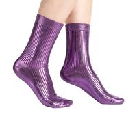 CGGMVCG Women's Metallic Silk Sock, Elegant Luxury Shiny Foil Glitter Ribbed Crew Socks for Party or Daily Wear, Soft Breathable Comfort Silky (Purple, One Size)