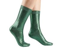 CGGMVCG Women's Metallic Silk Sock, Elegant Luxury Shiny Foil Glitter Ribbed Crew Socks for Party or Daily Wear, Soft Breathable Comfort Silky (Green, One Size)