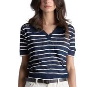 CGGMVCG Women's Polo Shirts Summer Lapel Striped Short Sleeve Knitted Fashion Petite Tops Trendy (Navy, L)