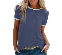 CGGMVCG Womens Short Sleeve T Shirt Ringer Tees Solid Color Crew Neck Loose Fashion Casual Tops Women Trendy