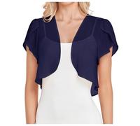 CGGMVCG Womens Summer Chiffon Bolero Shrug Bell Short Sleeve Open Front Cropped Mesh Sheer Cardigan Blouses (Z04 Navy, S)