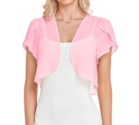 CGGMVCG Womens Summer Chiffon Bolero Shrug Bell Short Sleeve Open Front Cropped Mesh Sheer Cardigan Blouses (Z04 Pink, L)