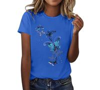 CGGMVCG Womens Tops Floral Butterfly Seaside Sunset Print Round Neck Top Short Sleeve Sports Shirt T-Shirts for Women