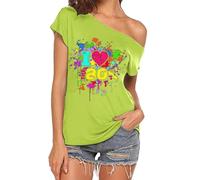 CGGMVCG Womens Tshirt I Love The 80's Graphic Tees Sexy Off Shoulder Short Sleeve Womens Tops Casual Summer (Z01 Green, XXL)