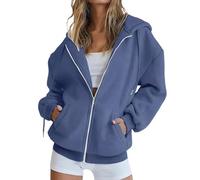 CGGMVCG Womens Zip Up Hoodies Oversized Hooded Plain Sweatshirts Plus Size Fall Winter Casual Fashion Jacket with Pockets (Z01 Navy, 3XL)