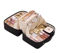 CGHABNJEQ Large capacity flame makeup bag, travel storage bag, 180 degree opening wash bag, waterproof PU material, multi-color neutral design, black, Leisure