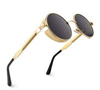 CGID E72 Retro Steampunk Style Unisex Inspired Round Metal Circle Polarized Sunglasses for Men and women