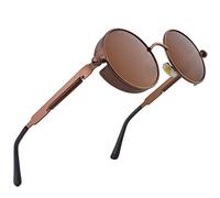 CGID E72 Retro Steampunk Style Unisex Inspired Round Metal Circle Polarized Sunglasses for Men and women