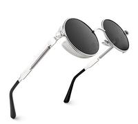 CGID E72 Retro Steampunk Style Unisex Inspired Round Metal Circle Polarized Sunglasses for Men and women