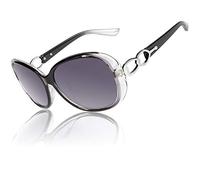 CGID Womens Ladies Sunglasses Polarised Retro Designer Sun Glasses Black Big Frame Oversized Shades UV Protection Goggles Rhinestones Grey Gradient Lens