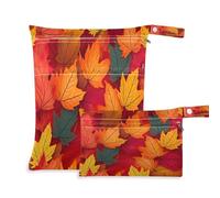 Cgiub Autumn Maple Leaf Wet Dry Bags for Baby Cloth Diaper Reusable Wet Bags Waterproof Washable Travel Gym Daycare Organizer with Two Zippered Pockets & Handle for Swimsuit Clothes Toiletries