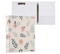 Cgiub Beige Floral Leaf A4 Ring Binder with Clipboard, 3 Ring D Ring View Binder with Inner Pockets, PVC Waterproof Document Organiser Holds 200 Sheets for School, Office, Home, 1 Pack