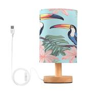 Cgiub Birds on Blossoming Tree Bedside Table Lamp for Bedroom LED Nightstand Lamp Desk Reading Light with Fabric Shade Wood Base & USB Port for Office Living Room Nursery Decor