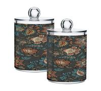 Cgiub Black Green Polka Dots Clear Plastic Apothecary Jar with Lids 2PCS Cotton Pad Holder Cotton Bud Holder Bathroom Containers Vanity Makeup Organiser