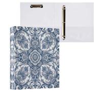 Cgiub Blue and White Floral A4 Ring Binder with Clipboard, 3 Ring D Ring View Binder with Inner Pockets, PVC Waterproof Document Organiser Holds 200 Sheets for School, Office, Home, 1 Pack