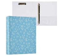 Cgiub Blue Floral Line A4 Ring Binder with Clipboard, 3 Ring D Ring View Binder with Inner Pockets, PVC Waterproof Document Organiser Holds 200 Sheets for School, Office, Home, 1 Pack