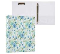 Cgiub Blue Floral Stripe A4 Ring Binder with Clipboard, 3 Ring D Ring View Binder with Inner Pockets, PVC Waterproof Document Organiser Holds 200 Sheets for School, Office, Home, 1 Pack
