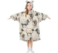Cgiub Blue White Pattern Sheep Wearable Blanket Hoodie for Kids Warm Cozy Oversized Hooded Sweatshirt Blanket with Pocket
